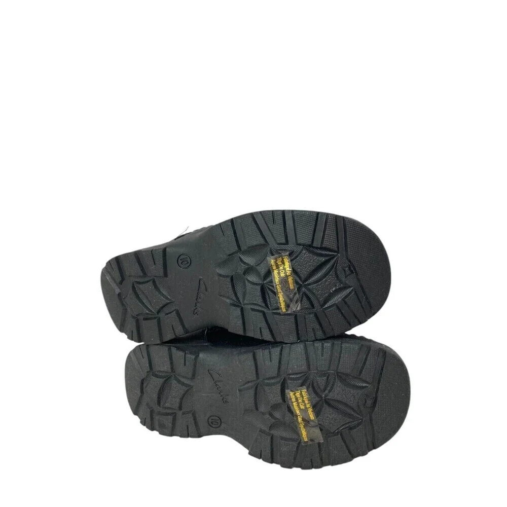 Clarks Caribou Sneakers Kids Size 10 Wide Black Leather Hook Loop Closure